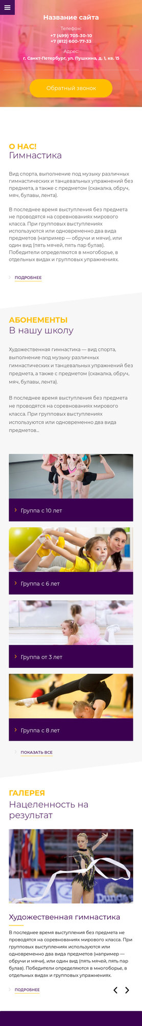 Готовый Сайт-Бизнес № 2048312 - Гимнастика, школа танцев (Мобильная версия)