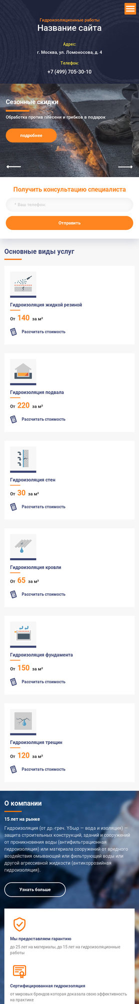 Готовый Сайт-Бизнес № 2248111 - Гидроизоляционные работы (Мобильная версия)